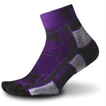 Thorlos purple outdoor athletic quarter sock with black heel and gray padding zones