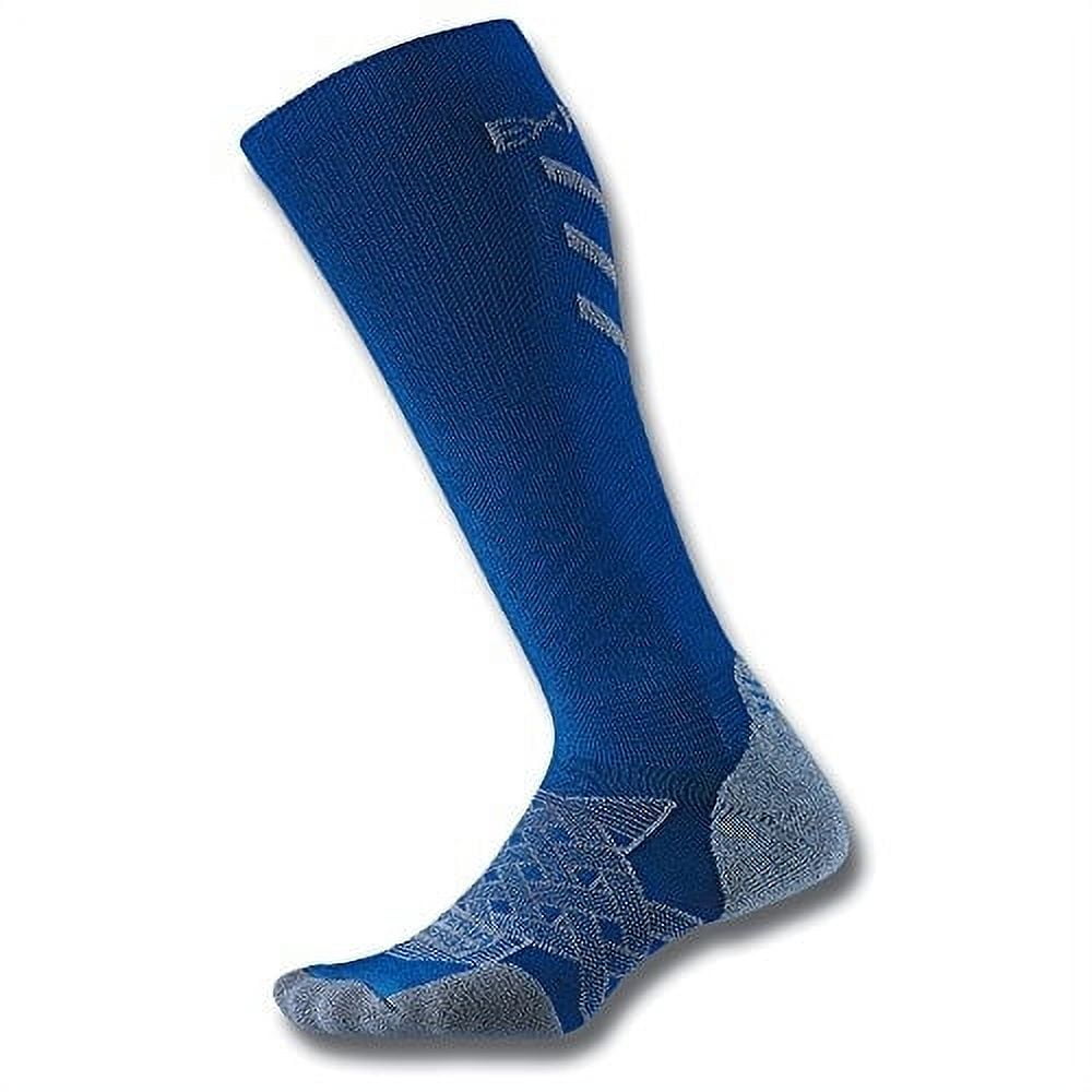 Thorlos Experia royal blue over-calf compression socks with gray reinforcement zones