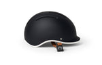 Thousand JR Kids helmet in carbon black with white rim and brown leather chin strap