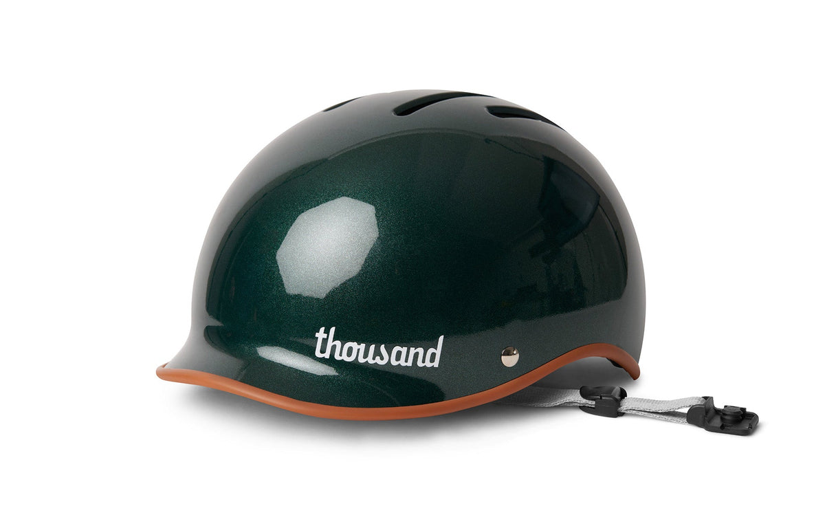 Thousand Heritage 2.0 bike helmet in metallic British Racing Green with tan trim