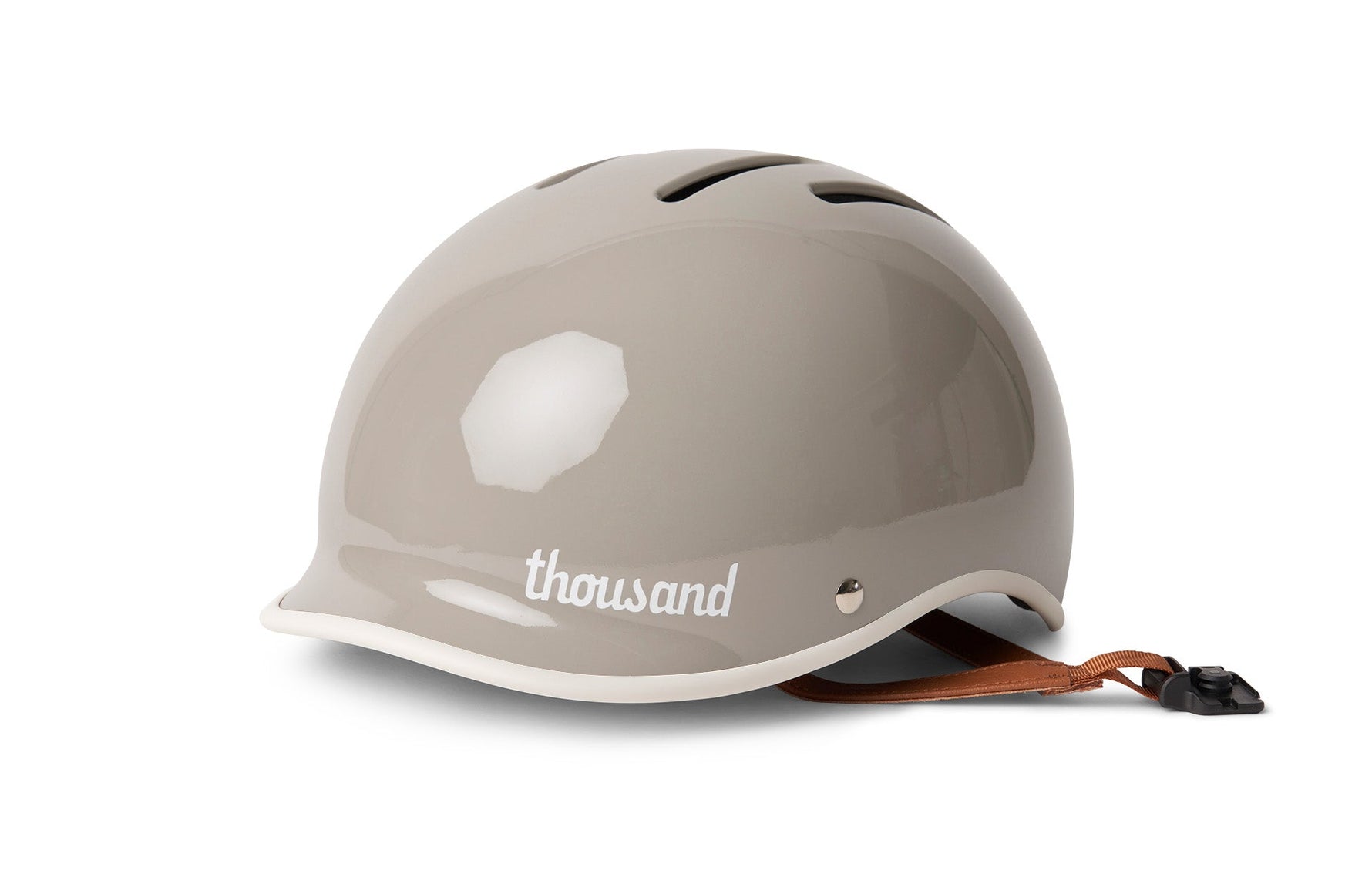 Thousand Heritage 2.0 bicycle helmet in dove grey with brown leather chin strap