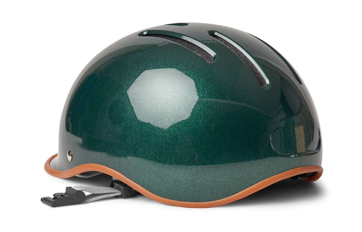 Thousand Heritage 2.0 cycling helmet in metallic British Racing Green with tan leather trim