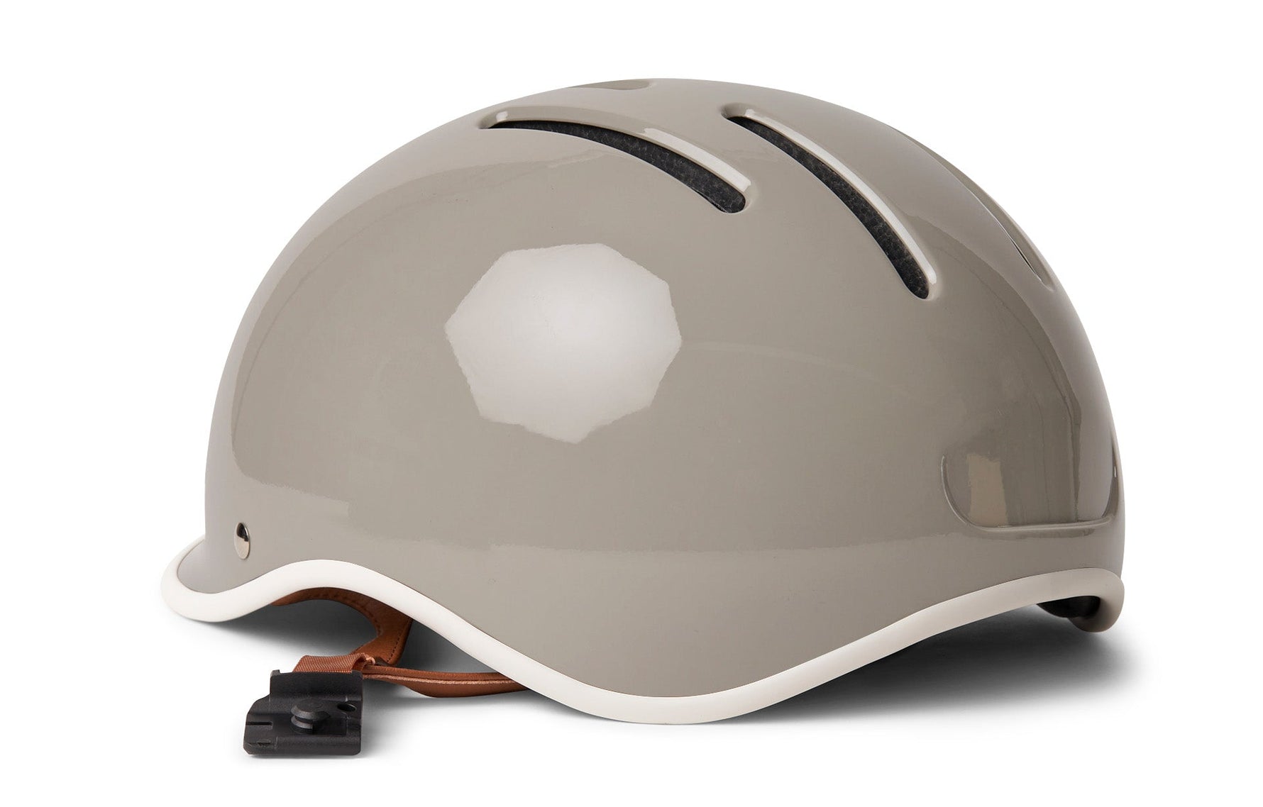 Thousand Heritage 2.0 bicycle helmet in dove grey with white trim and ventilation slots