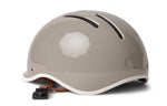 Thousand Heritage 2.0 bike helmet in dove grey with white trim and brown leather straps