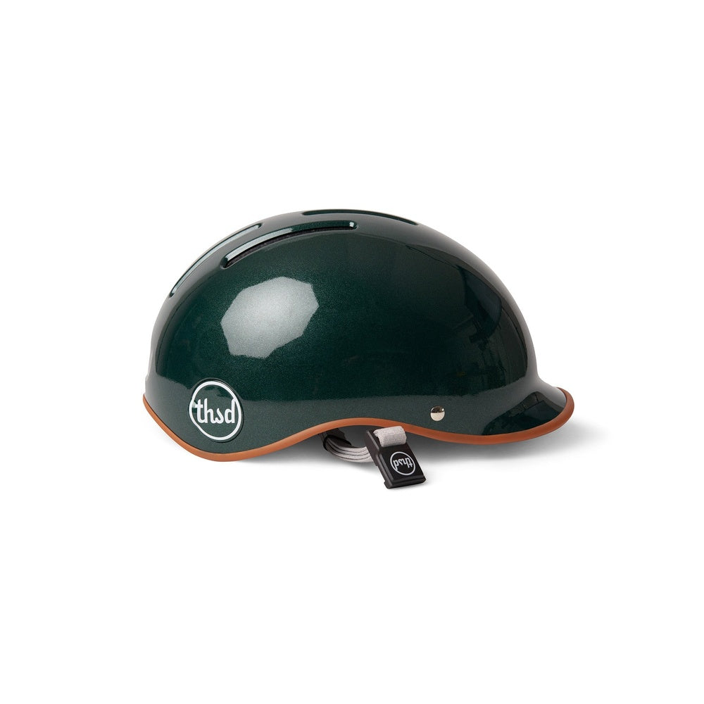 Thousand Heritage 2.0 bicycle helmet in metallic British Racing Green with tan leather trim