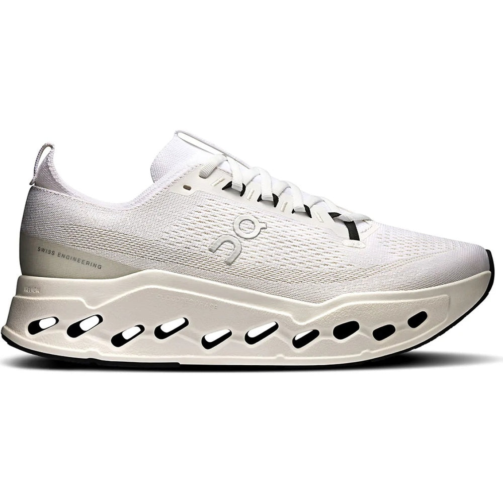 On Cloudsurfer Max men's running shoe in light gray with distinctive cloud sole