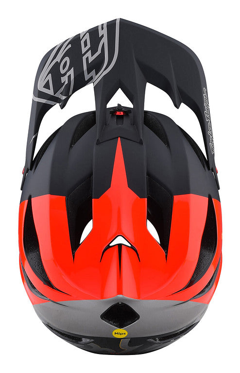 Troy Lee Designs Stage MIPS Full Face Helmet in Nova Glo Red colorway with black and red design