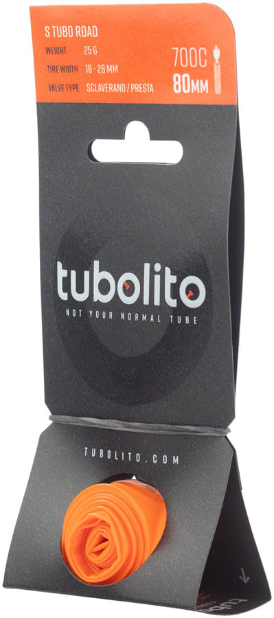 Tubolito S-Tubo Road orange bicycle tube in professional product packaging