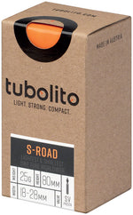 Tubolito S-Road bike tube packaging showing orange inner tube in cardboard box