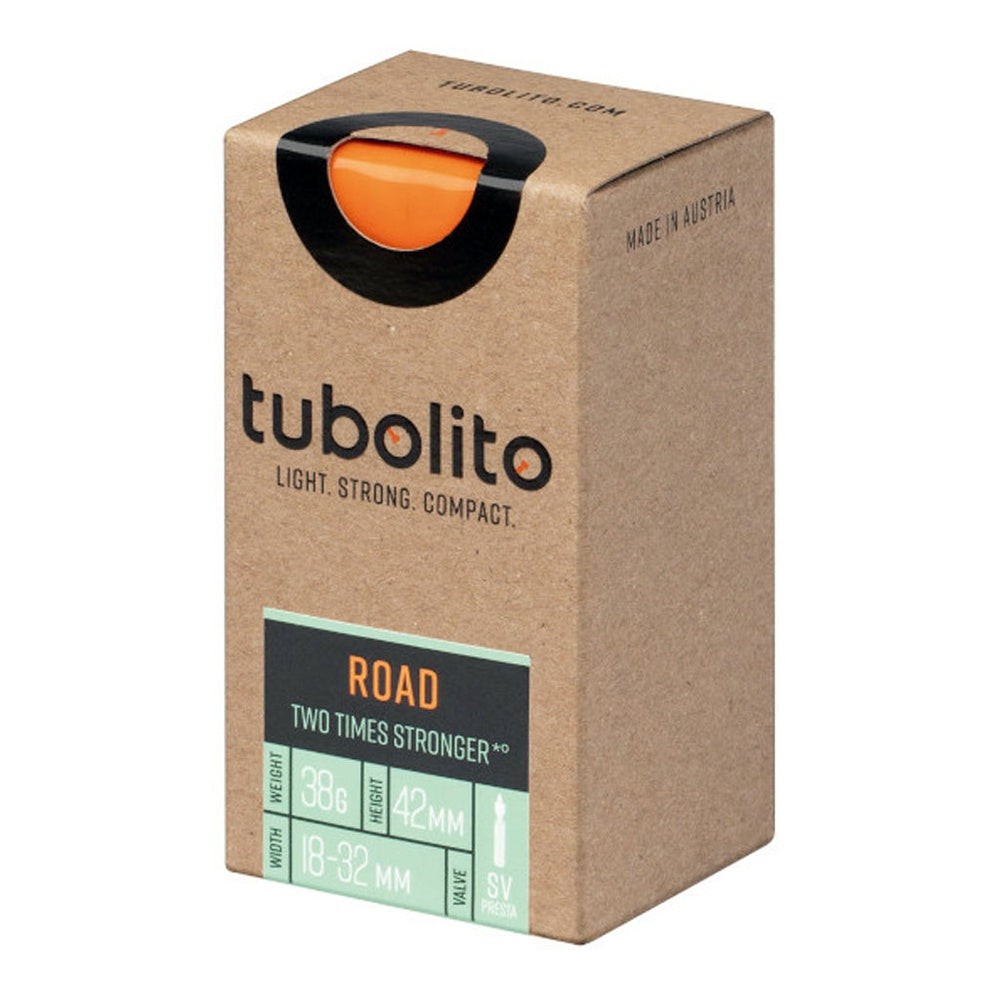 Tubolito Road bicycle inner tube 38g lightweight in kraft cardboard packaging