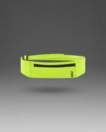 2XU Run Belt in bright volt yellow with black zipper and reflective accents