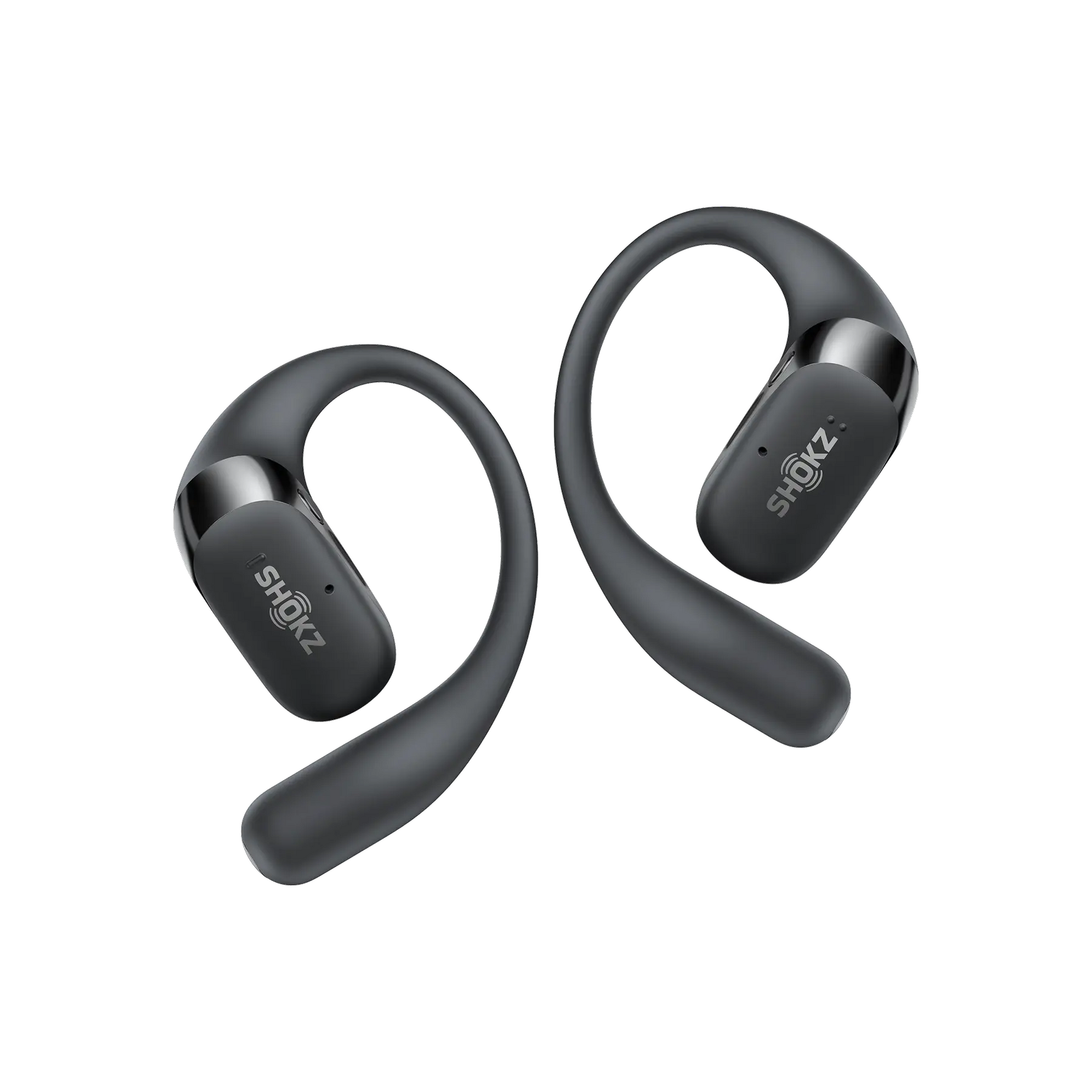 Shokz OpenFit open-ear wireless earbuds in dark gray with ear hooks