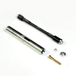 Saris thru axle adapter components including silver outer tube, black inner rod, and hardware
