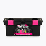 Muc-Off Ultimate Bicycle Care Kit black toolbox with pink clasps and product graphics