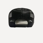 Back view of black mesh trucker hat with snapback closure by LEGG