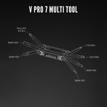 Lezyne V Pro 7 multi-tool diagram showing Phillips, hex and Torx tools