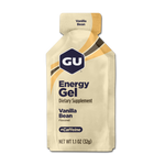 GU Energy Gel Vanilla Bean flavored dietary supplement packet with caffeine