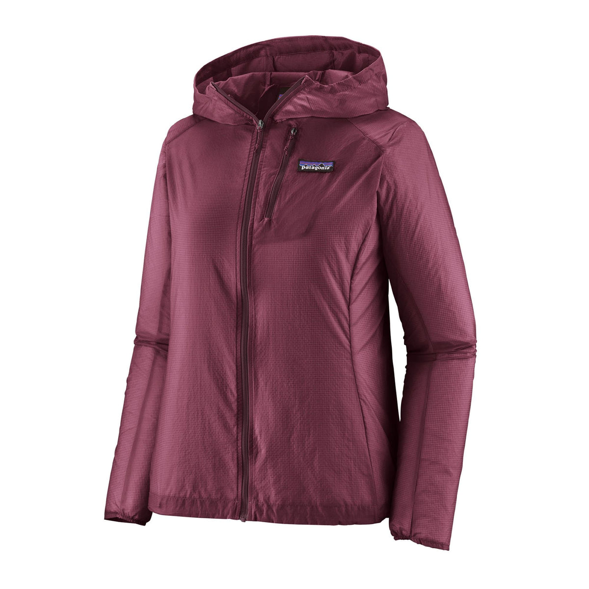 Patagonia Houdini Jacket in Fuzzy Mauve displayed as flat product shot, showing ripstop texture