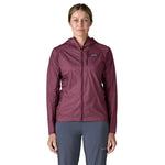 Patagonia Houdini Jacket in Berry Fig worn by female model, front view