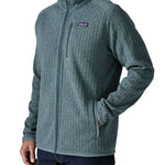 Man wearing Patagonia Better Sweater Fleece Jacket in Blue Sage rib knit, three-quarter front view