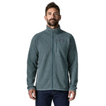 Man wearing Patagonia Better Sweater Fleece Jacket in Blue Sage rib knit, front view