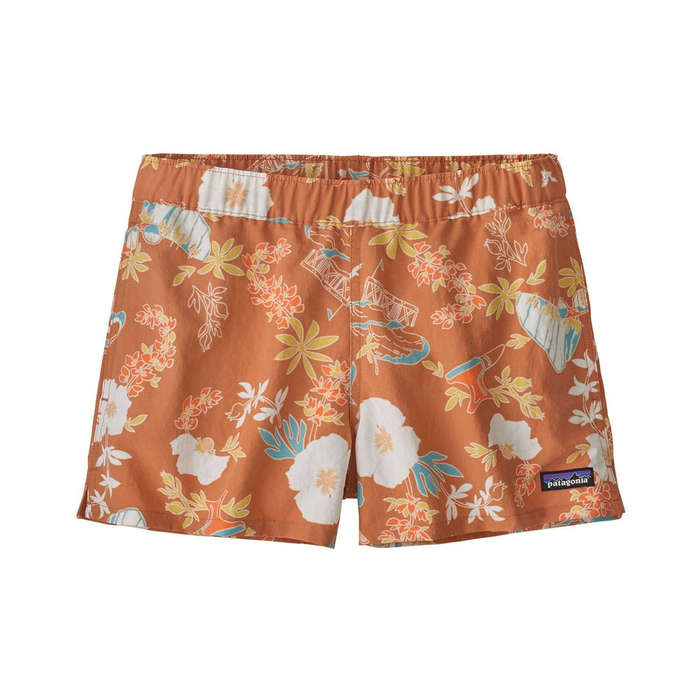 Patagonia Women's Barely Baggies Shorts in Oar Tan tropical floral pattern