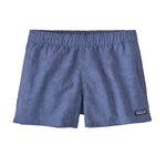 Patagonia Women's Barely Baggies Shorts in blue with tropical leaf print pattern