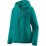 Patagonia Women's Houdini Jacket in teal blue with hood and full zip