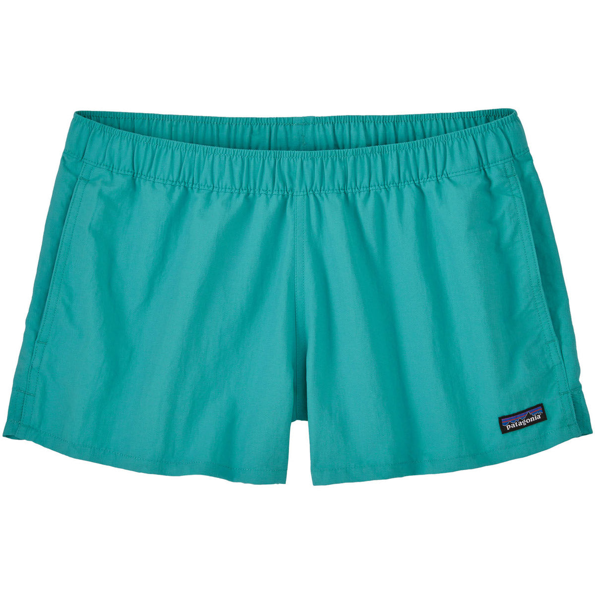 Patagonia Women's Barely Baggies Shorts in early teal color on white background