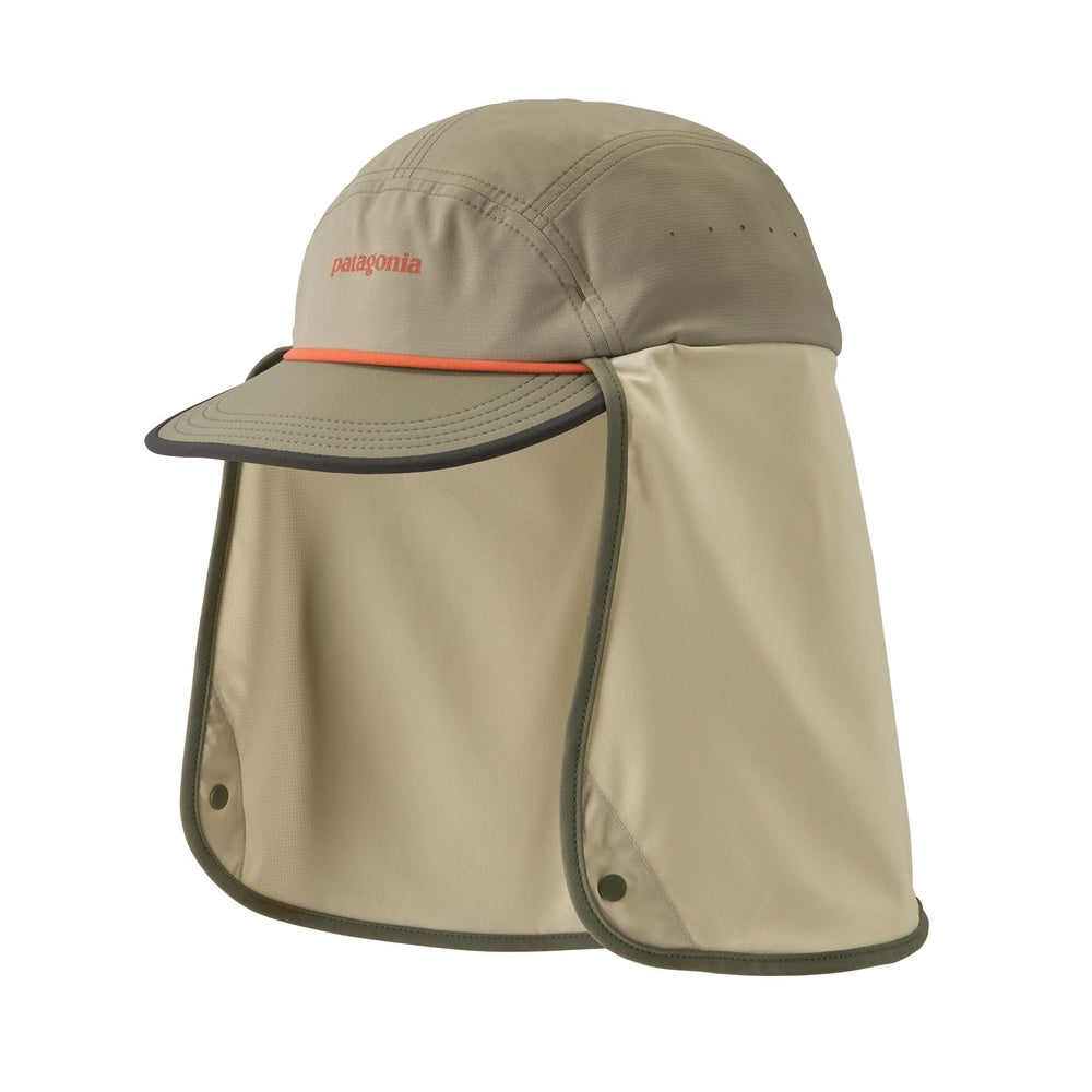 Patagonia Caped Merganzer Hat in olive green with neck flap and face protection