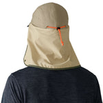 Patagonia Caped Merganzer Hat in tan with protective neck cape and orange adjustment cord