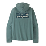 Patagonia men's sage green hooded long sleeve shirt with logo on back