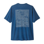 Blue Patagonia men's t-shirt with white linear mountain graphic on back