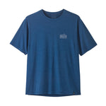 Patagonia men's blue heathered short sleeve t-shirt with mountain logo