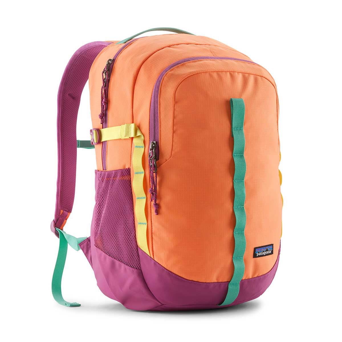 Patagonia Refugio Day Pack 26L backpack in orange and faded magenta colorblock design