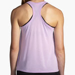 Brooks Distance Tank 3.0 in light orchid purple, rear racerback view on female model