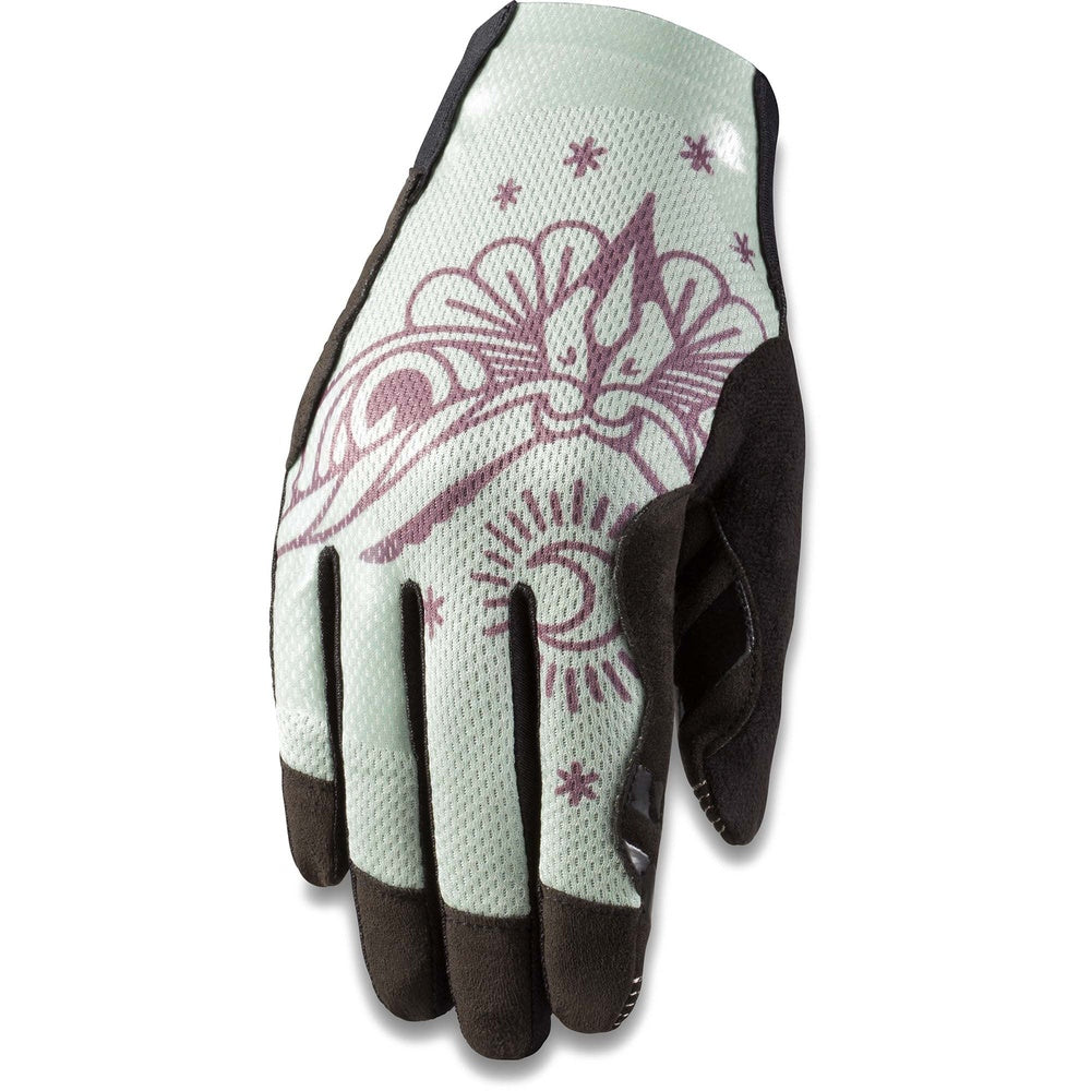 Dakine Women's Covert Glove in sage green with purple moth floral graphic design