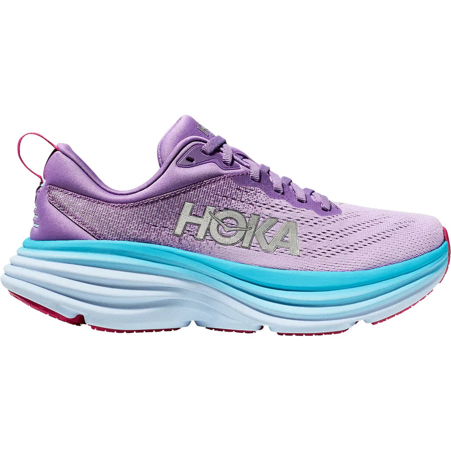 Hoka Bondi 8 women's running shoe in chalk violet and pastel lilac colorway