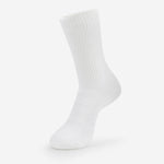 Thorlos Walking Moderate Cushion Crew Sock in white shown on foot form