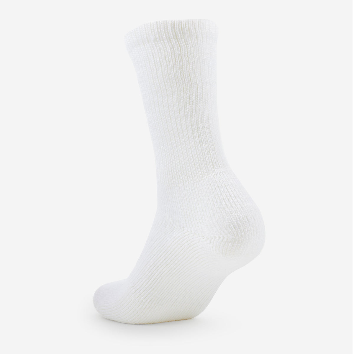 Thorlos Walking Moderate Cushion Crew Socks in white, rear view showing heel cushioning