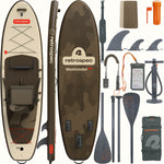 Retrospec Weekender Plus inflatable SUP kayak hybrid board with complete accessory kit displayed