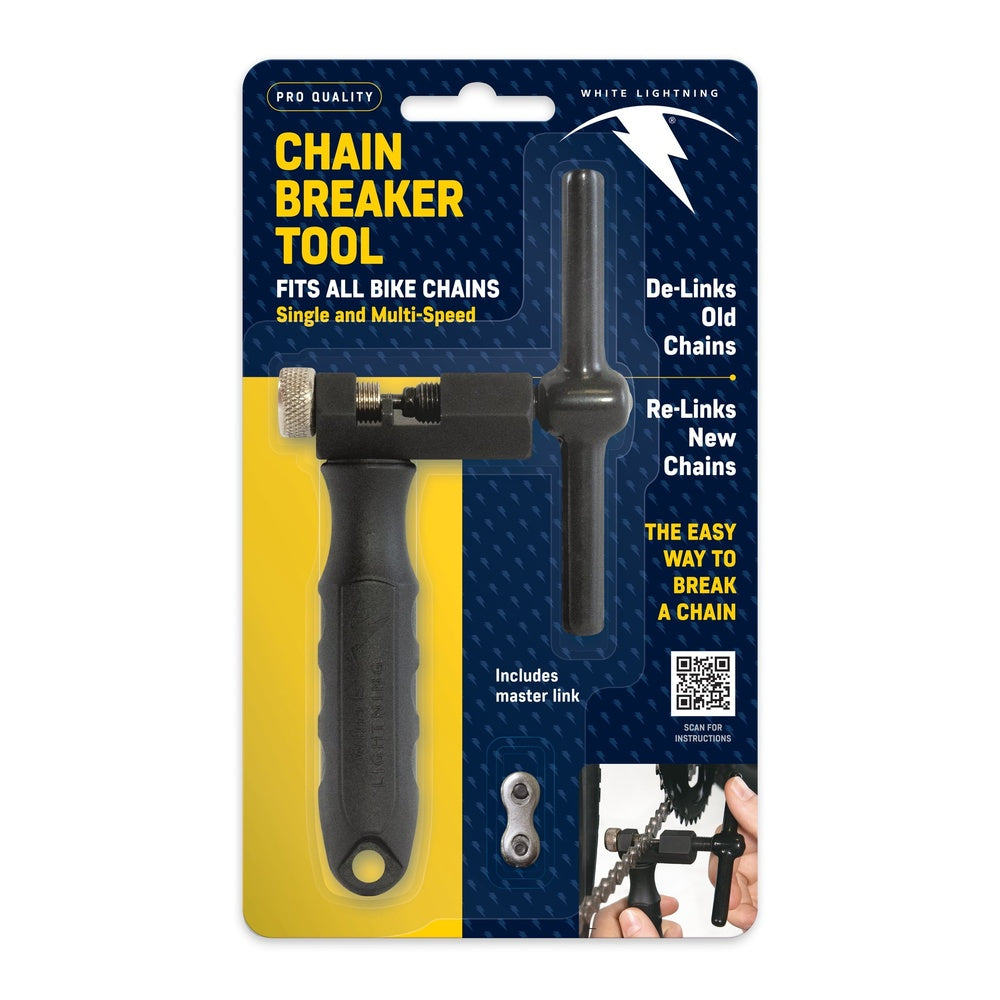 White Lightning Pro Quality Chain Breaker Tool package with black tools and master link