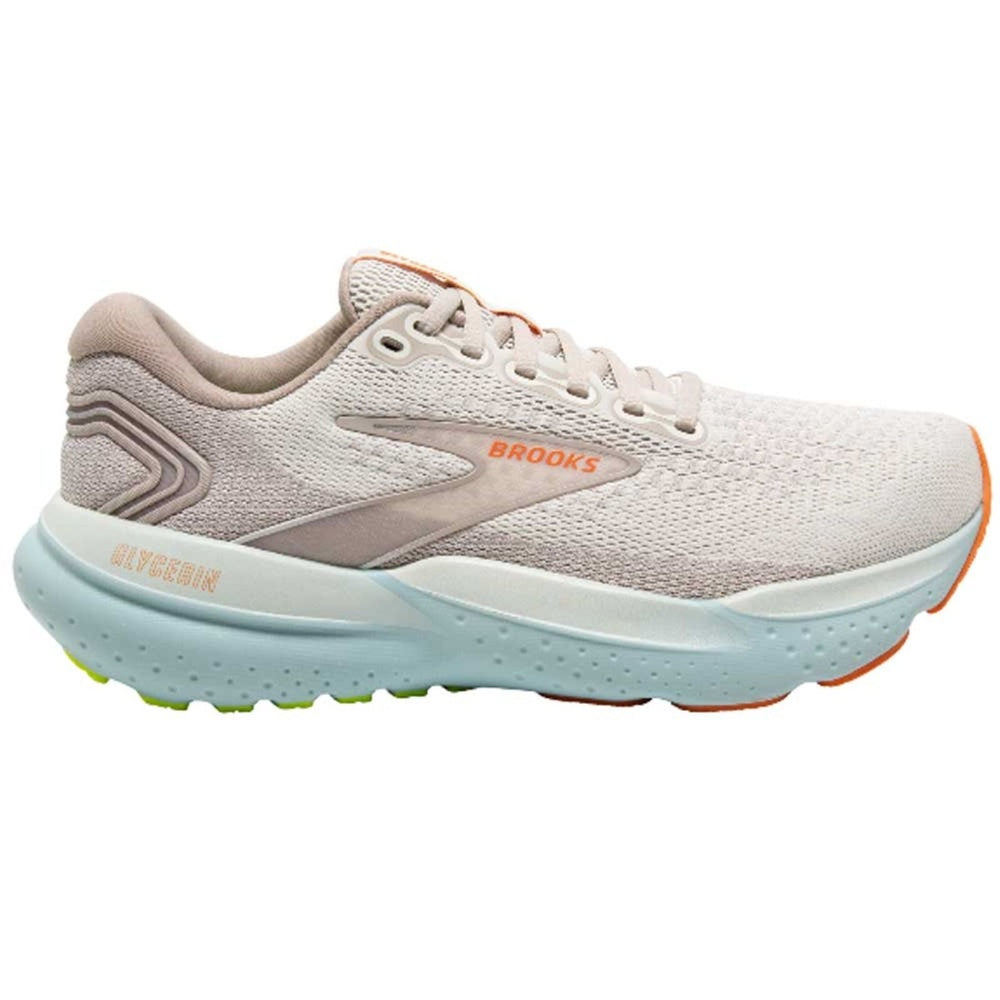 Brooks Glycerin 21 women's running shoe in coconut, aqua, and orange colorway