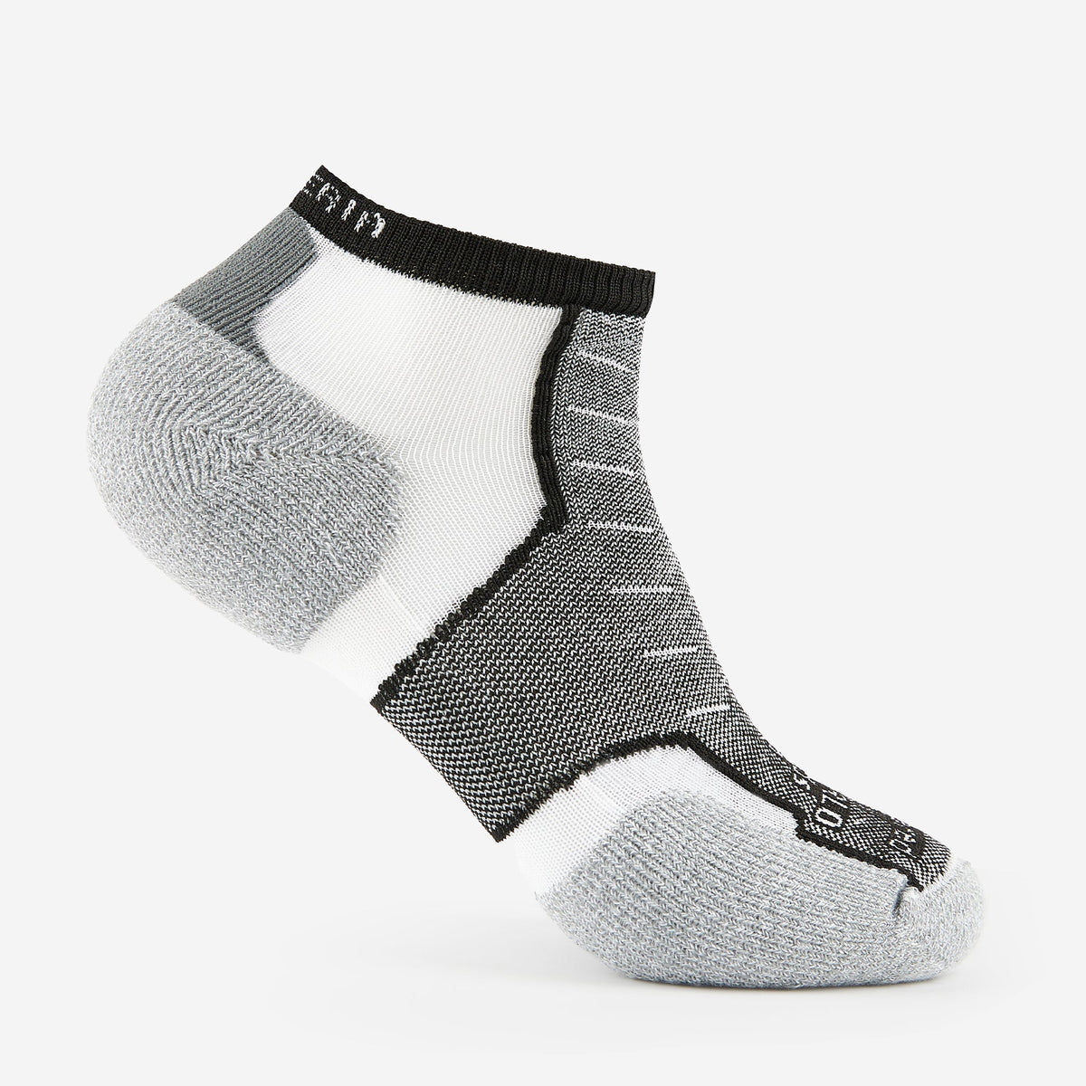 Thorlos Experia Energy low-cut running sock in white, black, and gray