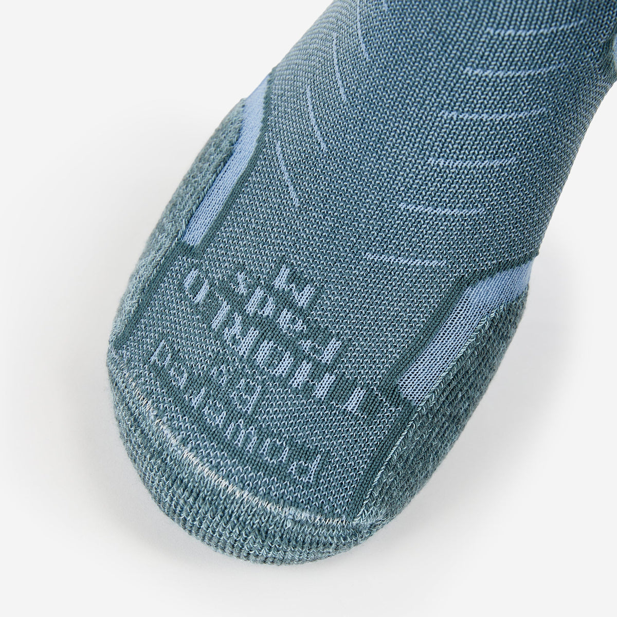 Thorlos Experia Energy running sock toe box detail in teal blue colorway