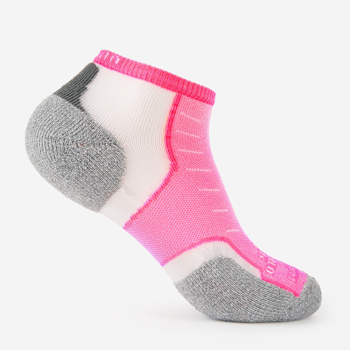 Thorlos Experia Energy low-cut running sock in pink, white, and gray