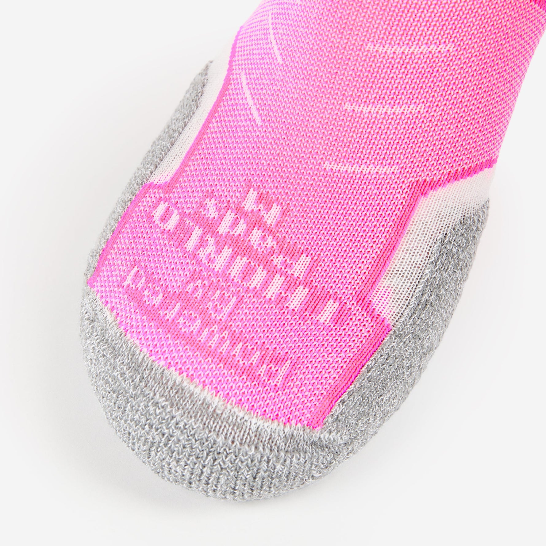 Experia Light Cushion Low-Cut Sock in berry pink with gray cushioned heel and toe