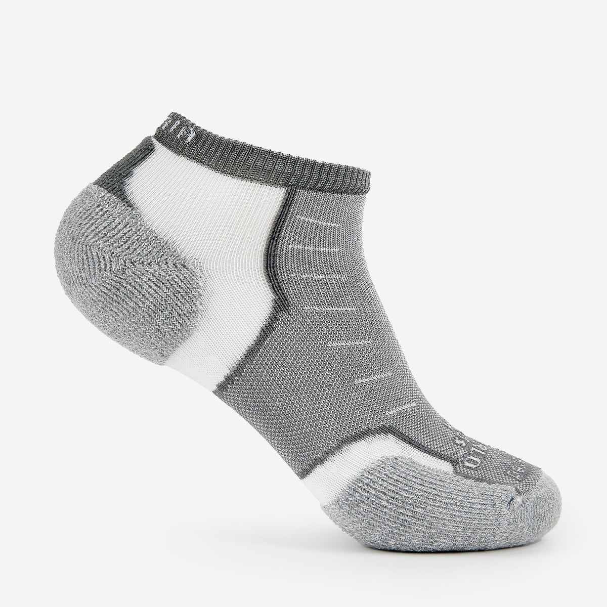 Thorlos Experia Energy low-cut ankle sock in gray and white colorway