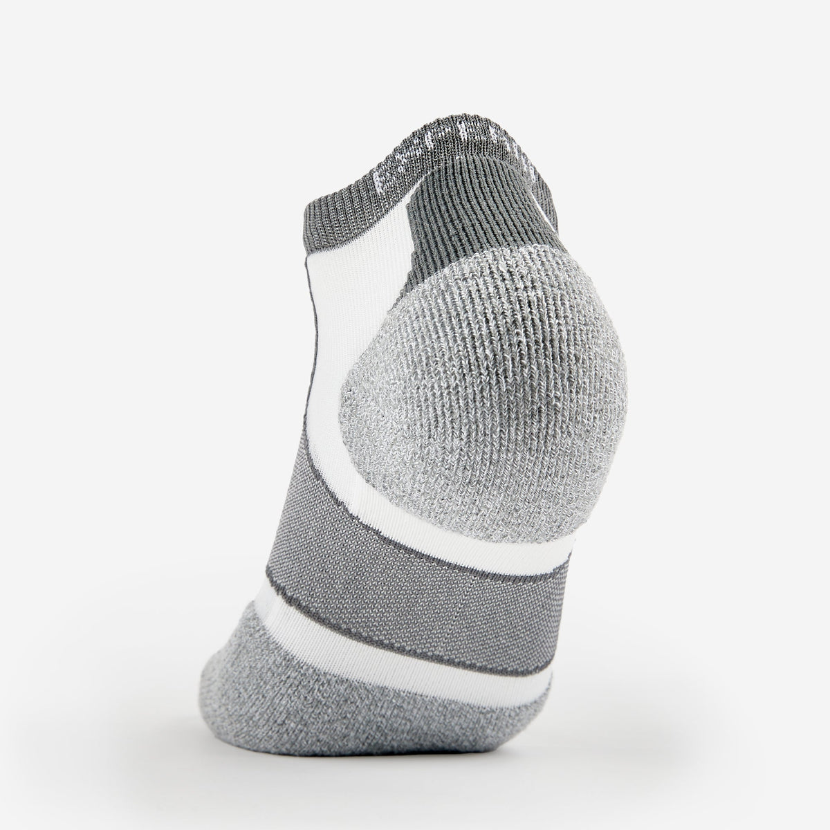 Thorlos Experia Energy low-cut athletic sock in gray and white with cushioned heel
