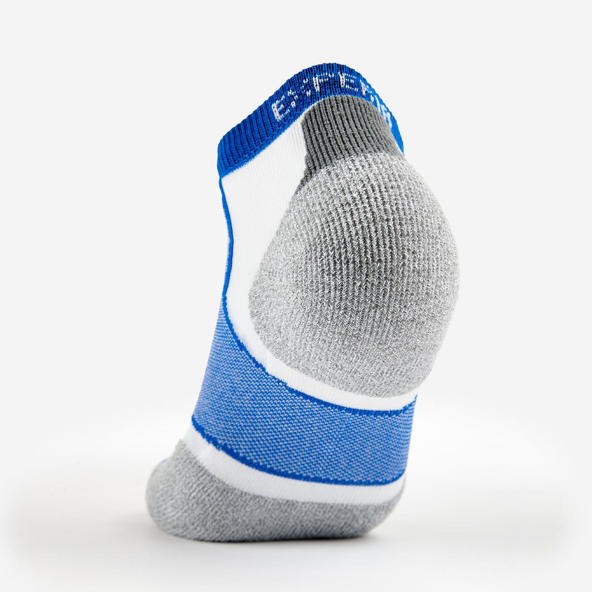 Thorlos Experia Energy low-cut ankle sock in blue, white, and gray colorway